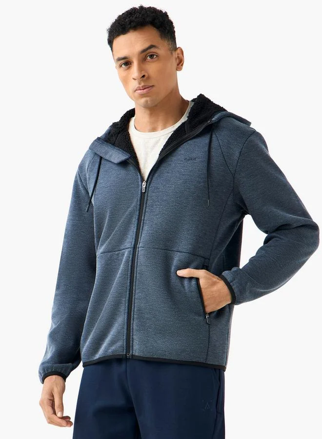 Active Men Regular Fit Textured Hooded Jacket